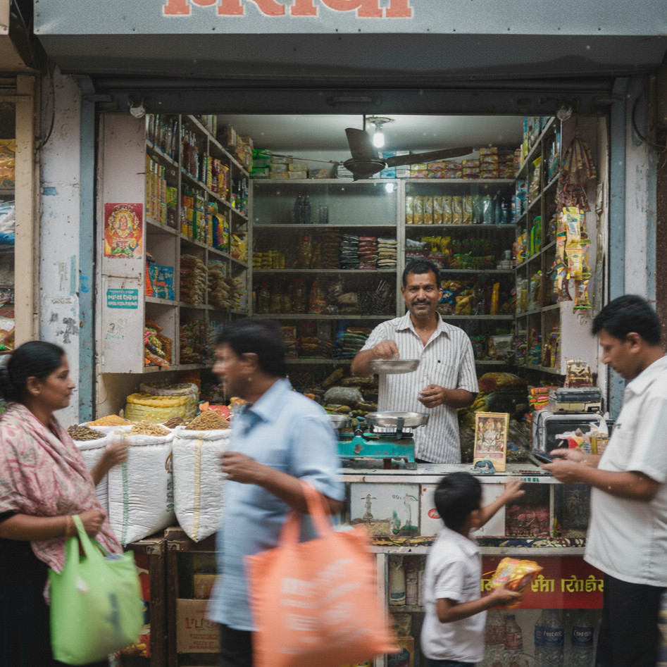 A typical kirana store shelf before Alive screens are installed.